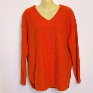 Orange V-neck Heart Knit Sweater size M
